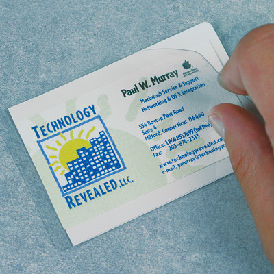 Photograph of self-laminating cover in use on training certification card.