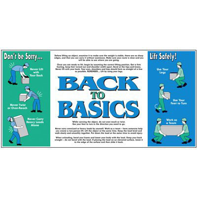 Photograph of Back to Basics living safely vinyl wall graphic with blue and green images.