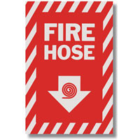 Picture of a Fire Hose sign w/ arrow and icon, 8"w x 12"h vinyl.