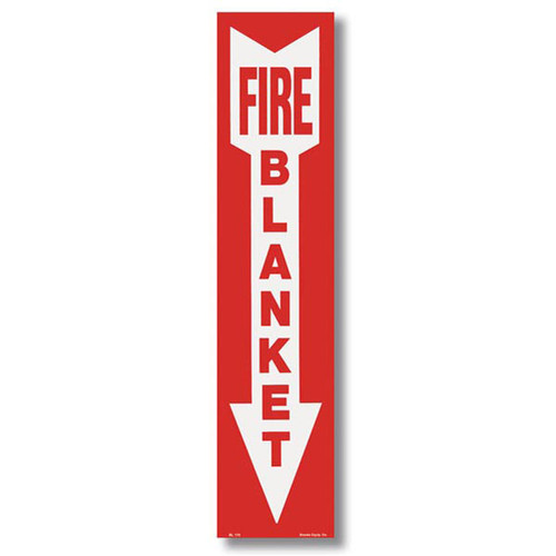 Picture of a Fire Blanket sign with arrow, 4"w x 18"h vinyl.
