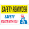 Drawing of white and yellow safety reminder safety starts with you sign.