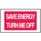 Drawing of red and white save energy turn me off mini instructional label.