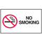 Drawing of black and white no smoking mini instructional label with graphic.