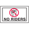 Drawing of white and red no riders mini instructional label with graphic.