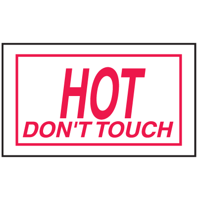 Drawing of white and red hot don't touch mini instructional label.