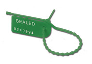 Photograph of single green closed pull tight seal.