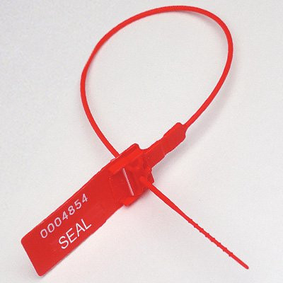 Photograph of closed single red pull seal.