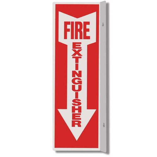 Picture of a Fire Extinguisher 90° rigid plastic wall sign, 2-sided, 4"w x 12"h.