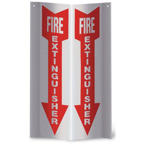 Picture of a Fire Extinguisher 3-D rigid plastic wall sign, 4"w x 12"h per side.