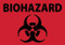 Image of Biohazard Label: biohazard symbol and "BIOHAZARD" in black on red-orange