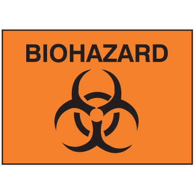 Drawing of orange biohazard sign with symbol.
