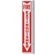 Picture of a Fire Extinguisher 90° aluminum wall sign, 2-sided, 4"w x 18"h.