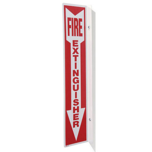 Picture of the Fire Extinguisher 90° rigid plastic wall sign, 2-sided, 4"w x 18"h.