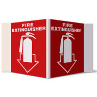 Picture of the Fire Extinguisher 3-D rigid plastic wall sign w/ icon and arrow, 5"w x 6"h per side.