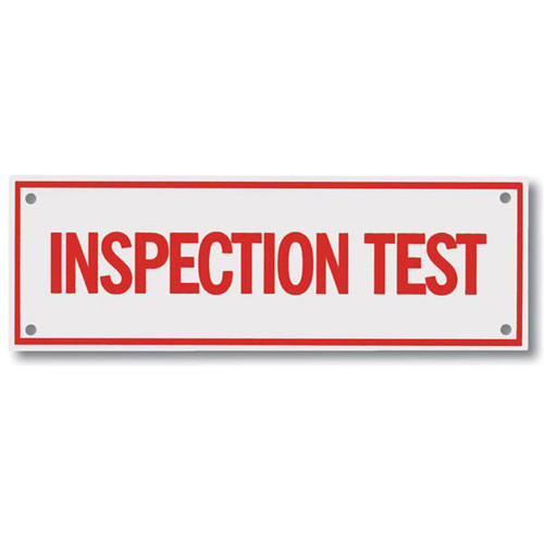 Picture of the Inspection Test Aluminum Sprinkler Identification Sign, 6"w x 2"h.