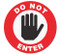 Drawing of black, white, and red do not enter floor graphic with hand symbol.