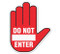 Drawing of white and red hand-shaped do not enter floor graphic.