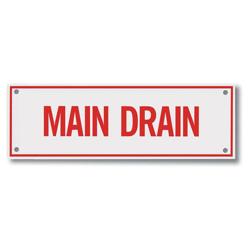 Picture of the Main Drain Aluminum Sprinkler Identification Sign, 6"w x 2"h.