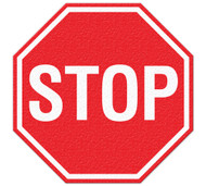 A photograph of a 05227 anti-slip safety floor markers, stop sign graphic.