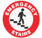 A red and white photograph of a 05234 anti-slip safety floor markers, reading emergency stairs with graphic.