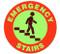 A red and green photograph of a 05234 anti-slip safety floor markers, reading emergency stairs with graphic.