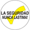 A yellow and white photograph of a 05212 anti-slip safety floor marker, reading la seguridad nuncio lastima with graphic.