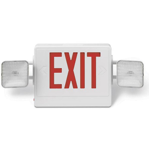 Picture of the Brooks Combination Emergency Exit and Lighting Unit in white with red text.