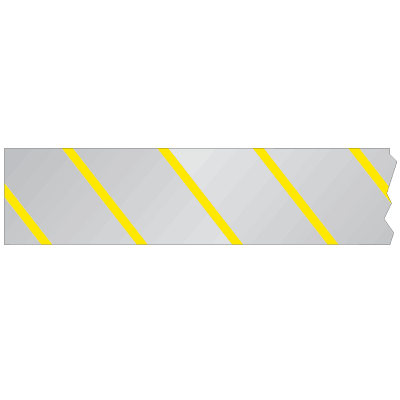 A photograph of a 05360 reflective barricade tape, with silver color yellow stripes.