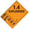 A orange and black photograph of a 03092 dot 1.4 explosives placard system w/ numbers and letters.