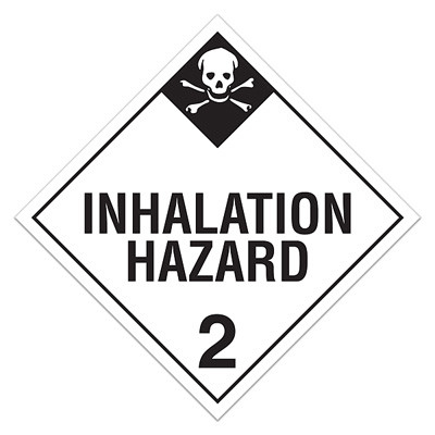 Photograph of a black and white 03102 DOT Hazardous Material Placards, Class 2.3, Inhalation Hazard (Toxic Gases) with skull graphic.