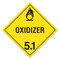 A yellow and black photograph of a 03114 class 5.1 dot hazardous material placards, reading oxidizer with graphic.