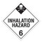 A white and black photograph of a 03118 class 6 dot hazardous material placards, reading inhalation hazard 6 with graphic.