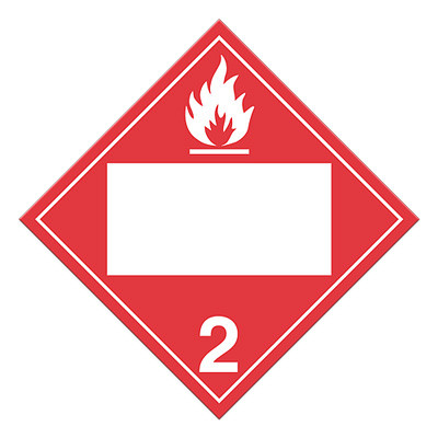 A red and white photograph of a 03141 4 digit blank class 2 dot placards, with flammable gas graphic.