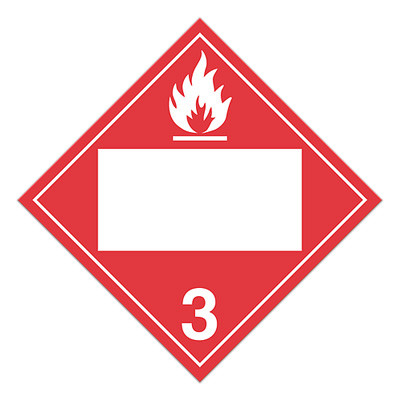 A red and white photograph of a 03144 4 digit blank class 3 dot placards, with flammable liquid graphic.