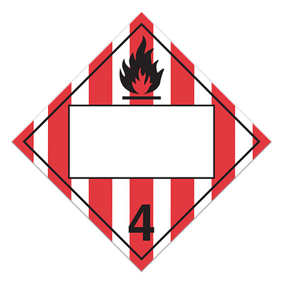 A red and white photograph of a 03145 4 digit class 4 blank dot placards with flammable solid graphic.