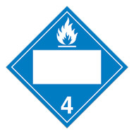 A blue and white photograph of a 03147 4 digit blank class 4 dot placards, with dangerous when wet graphic.
