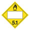 A yellow and white photograph of a 03148 4 digit blank class 5 dot placards, with oxidizer graphic.