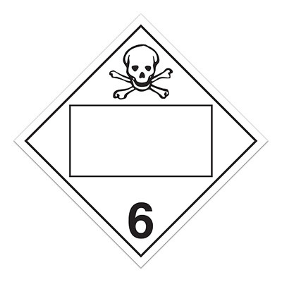 A white and black photograph of a 03151 4 digit blank class 6 dot placards, with toxic/poison graphic.