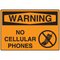 A orange and black photograph of a 03200 sign, reading warning no cellular phones, with graphic.
