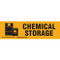 A orange and yellow photograph of a 03404 chemical storage cabinet label with graphic.