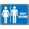 A blue and white photograph of a 03456 restroom signs with male and female graphics.