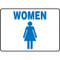A photograph of a 03466 blue on white women restroom signs with graphic, in landscape mode.