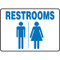 A photograph of a 03466 blue on white restrooms signs with graphic, in landscape mode.