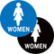 An image of two California Title 24 ADA Women's Rest Room Signs, one with a blue background and the other with a black background.