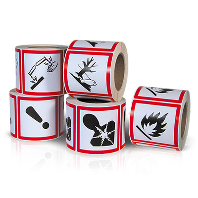 Red/Black on White 1 Length x 1 Width Accuform LZH601PS2 GHS Pictogram Label Roll of 250 Flame Adhesive Coated Paper