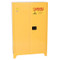 A photograph of a yellow tower 02005 eagle flammable liquid safety cabinets, with 45 gallon capacity and both doors closed.