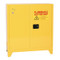 A photograph of a yellow tower 02006 eagle flammable liquid safety cabinets, with 30 gallon capacity and both doors closed.