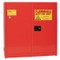 A photograph of a red 02008 eagle wall-mount flammable liquid safety cabinets, with 24 gallon capacity and both doors closed.