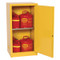 A photograph of a yellow standard 02010 eagle space saver flammable liquid safety cabinets, with 16 gallon capacity and door open.