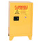 A photograph of a yellow tower 02012 eagle space saver flammable liquid safety cabinets, with 12 gallon capacity and door closed.